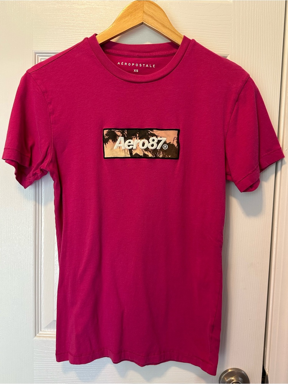Aeropostale Women's Crewneck Tee - Bright Pink with Aero87 Patch